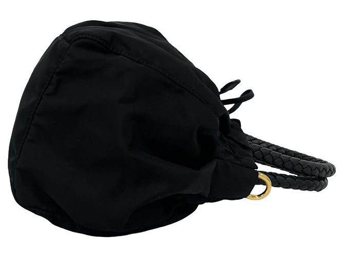 Ribbon Sac à main Prada en nylon noir et cuir - vue 6