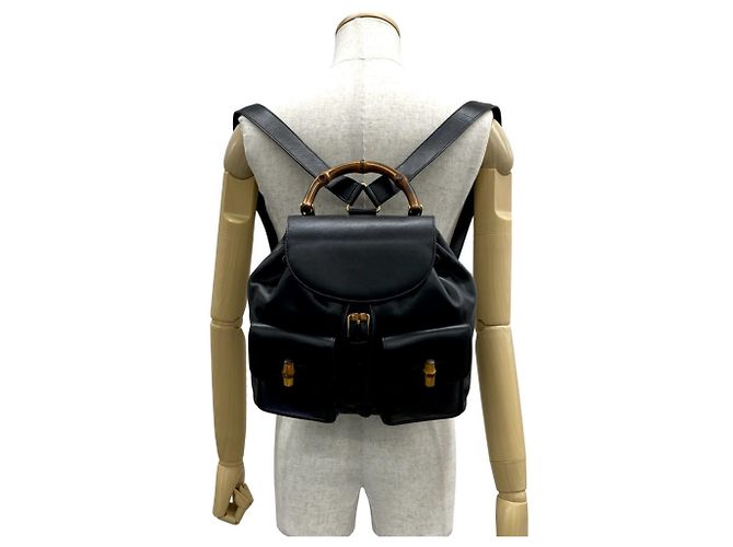 GUCCI Vintage Bamboo Leather Backpack - view 2