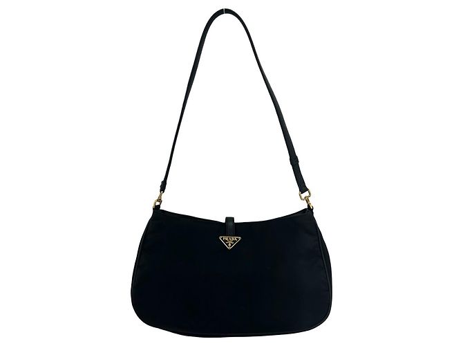 Prada Triangle Logo Hardware Circle Plate Tessuto Pocono Shoulder Bag - view 3