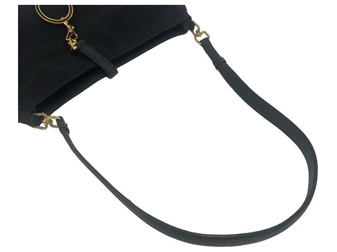 Prada Triangle Logo Hardware Circle Plate Tessuto Pocono Shoulder Bag - view 4