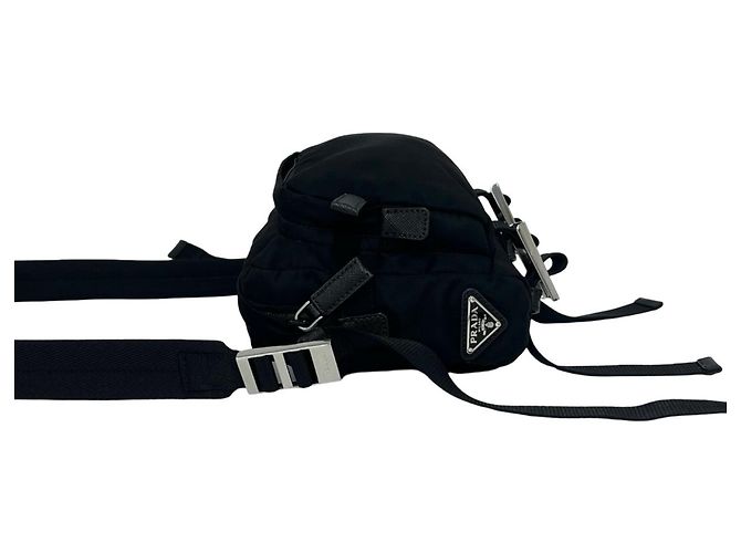 Bolsa de ombro Prada em nylon preto e couro - vista 5