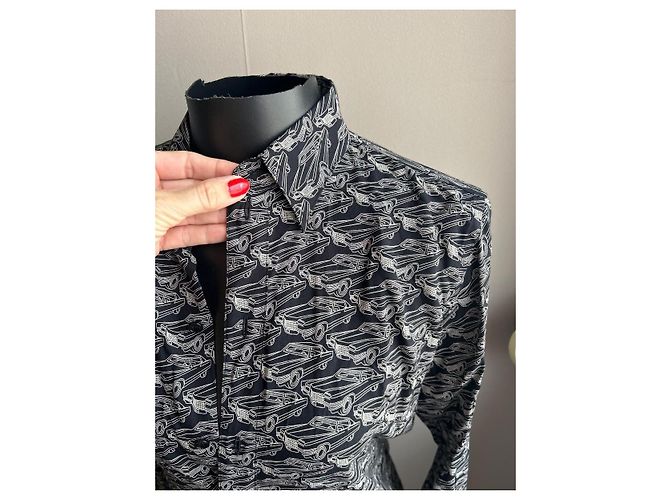 Autre Marque Saint Laurent Camicia Seta Stampa Auto Bianco e Nero - vista 2