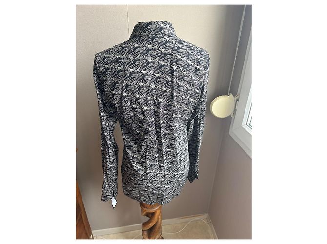Autre Marque Saint Laurent Camicia Seta Stampa Auto Bianco e Nero - vista 3