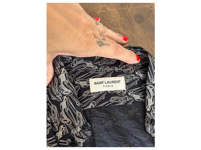 Autre Marque Saint Laurent Camicia Seta Stampa Auto Bianco e Nero - vista 4