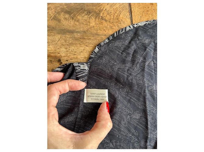 Autre Marque Saint Laurent Camicia Seta Stampa Auto Bianco e Nero - vista 7