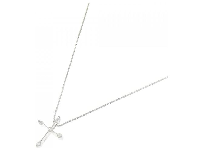 Autre Marque Collana Croce in Oro Bianco K10 e Diamanti - vista 2