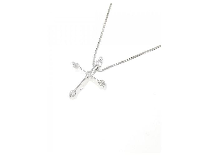 Autre Marque Collana Croce in Oro Bianco K10 e Diamanti - vista 3