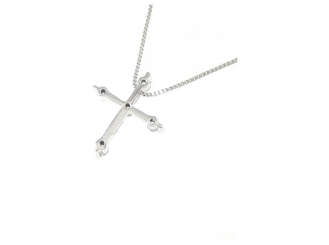 Autre Marque Collana Croce in Oro Bianco K10 e Diamanti - vista 4