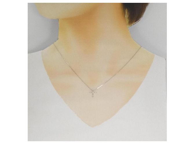 Autre Marque Collana Croce in Oro Bianco K10 e Diamanti - vista 6