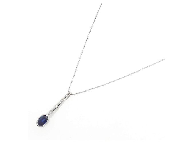Autre Marque Au750 Weißgold-Halskette mit Saphir und Diamant - Ansicht 2