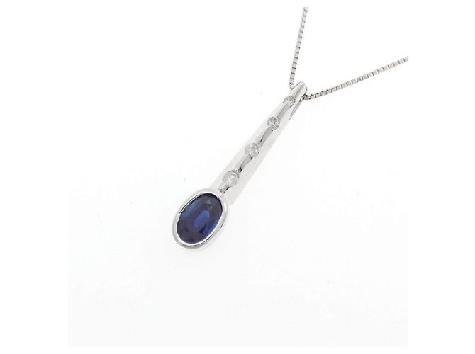 Autre Marque Au750 Weißgold-Halskette mit Saphir und Diamant - Ansicht 3