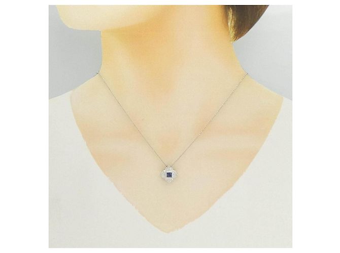 Autre Marque Collana in Pt900 Pt850 Zaffiro e Diamante - vista 6