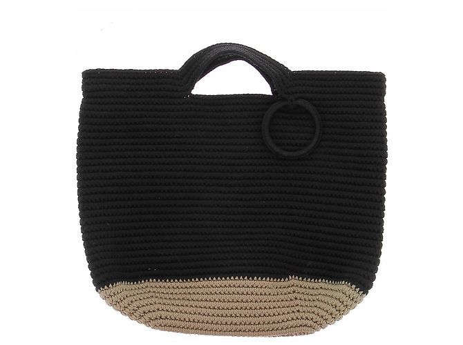 Autre Marque Borsa intrecciata nera e beige - vista 2