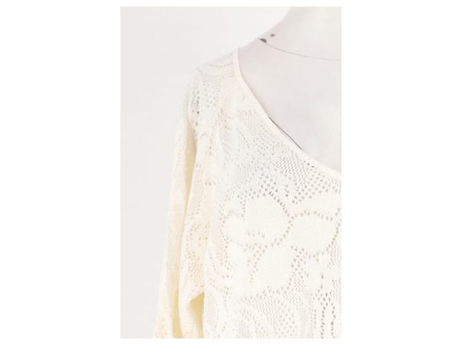 Eric Bompard Weißer Baumwollpullover mit V-Ausschnitt und Blumenmuster - Ansicht 6