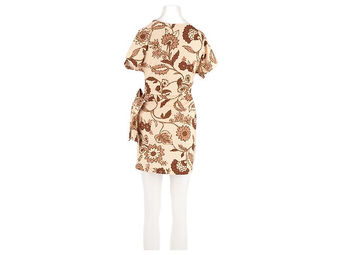 SéZane Beiges Baumwollkleid mit Blumenprint und V Ausschnitt - Ansicht 2