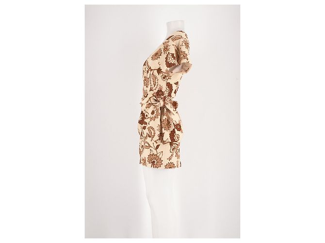SéZane Beiges Baumwollkleid mit Blumenprint und V Ausschnitt - Ansicht 3
