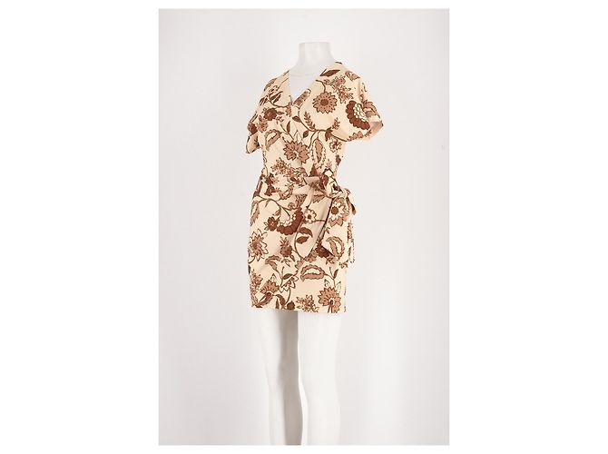 SéZane Beiges Baumwollkleid mit Blumenprint und V Ausschnitt - Ansicht 4