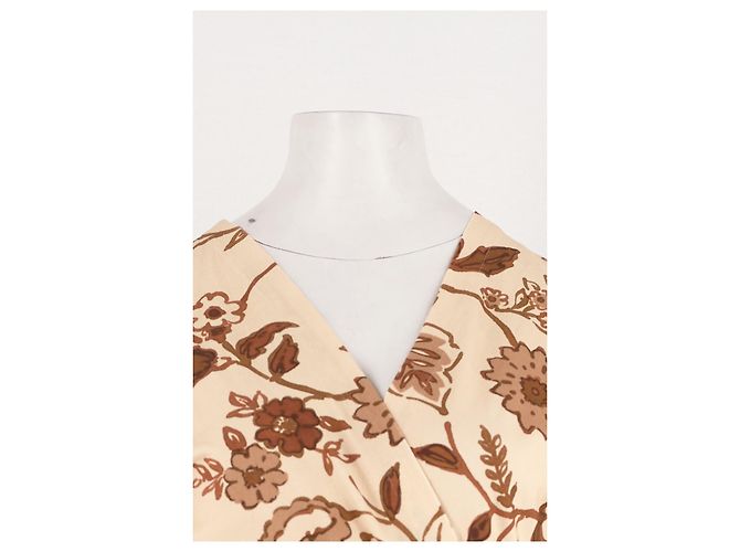 SéZane Beiges Baumwollkleid mit Blumenprint und V Ausschnitt - Ansicht 5
