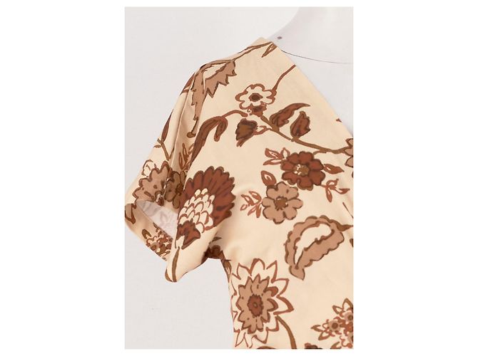 SéZane Beiges Baumwollkleid mit Blumenprint und V Ausschnitt - Ansicht 6