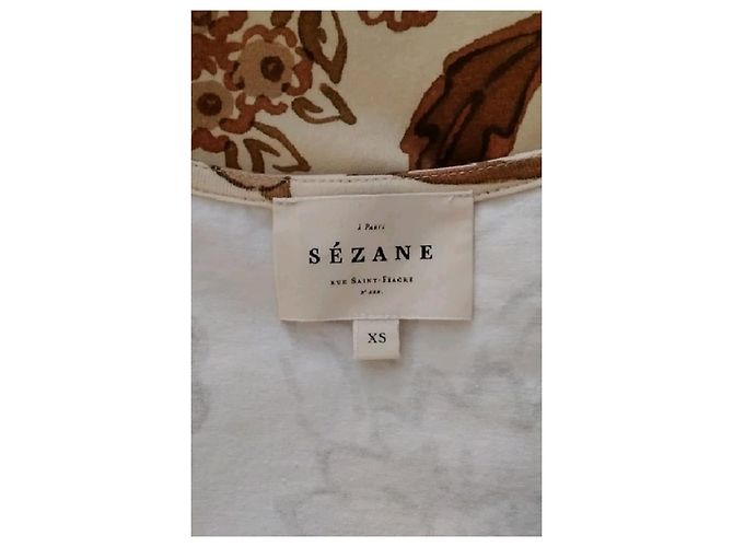 SéZane Beiges Baumwollkleid mit Blumenprint und V Ausschnitt - Ansicht 7