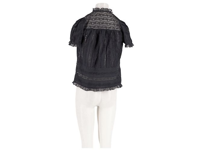 Blusa SéZane de algodão preta com detalhes em renda - vista 2