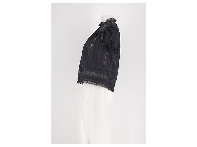 Blusa SéZane de algodão preta com detalhes em renda - vista 3