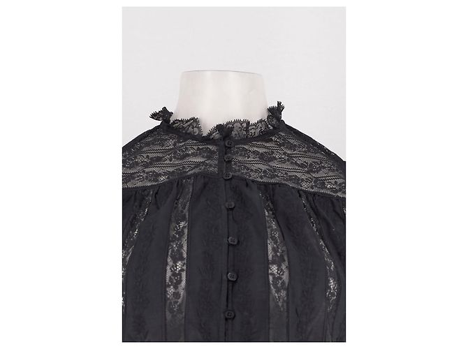 Blusa SéZane de algodão preta com detalhes em renda - vista 5