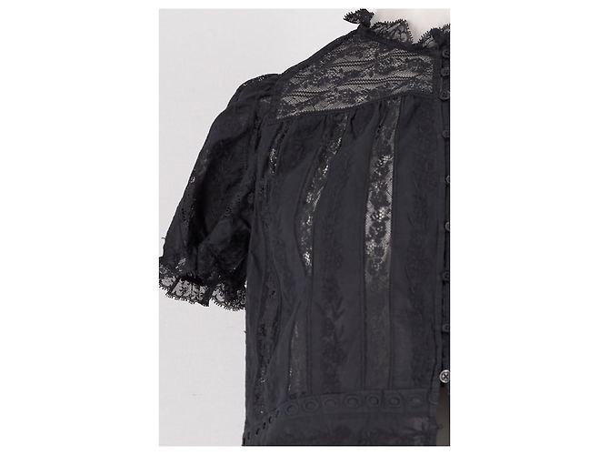 Blusa SéZane de algodão preta com detalhes em renda - vista 6