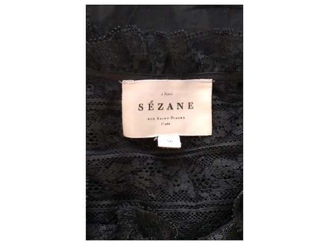 Blusa SéZane de algodão preta com detalhes em renda - vista 7