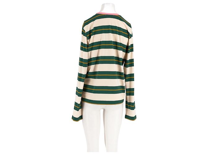 Balzac Paris Weißer Baumwollpullover mit grünen und goldenen Streifen - Ansicht 2