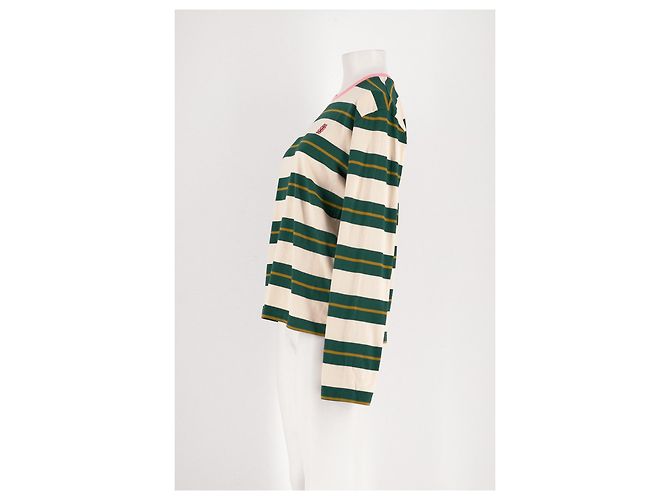 Balzac Paris Weißer Baumwollpullover mit grünen und goldenen Streifen - Ansicht 3