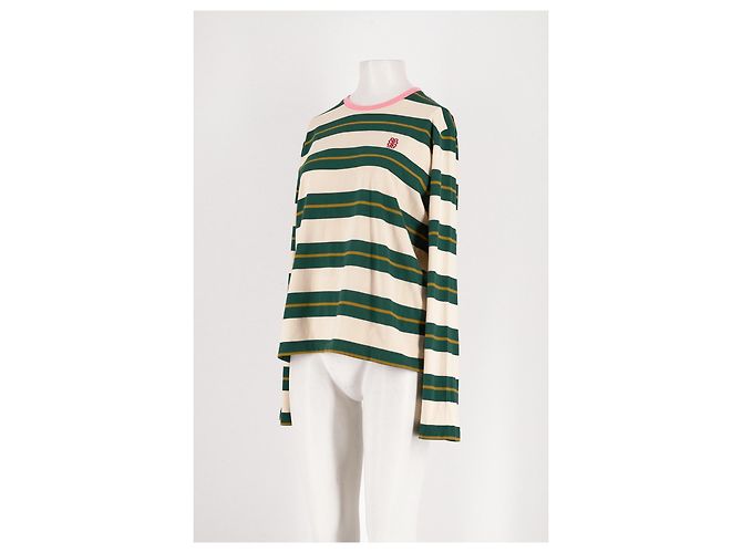 Balzac Paris Weißer Baumwollpullover mit grünen und goldenen Streifen - Ansicht 4