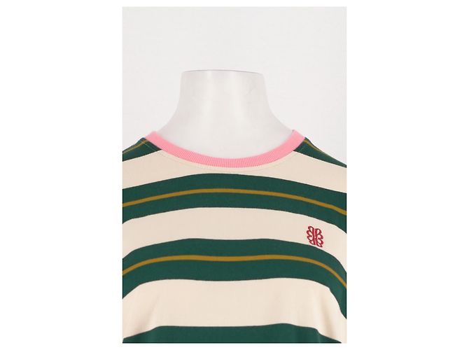 Balzac Paris Weißer Baumwollpullover mit grünen und goldenen Streifen - Ansicht 5