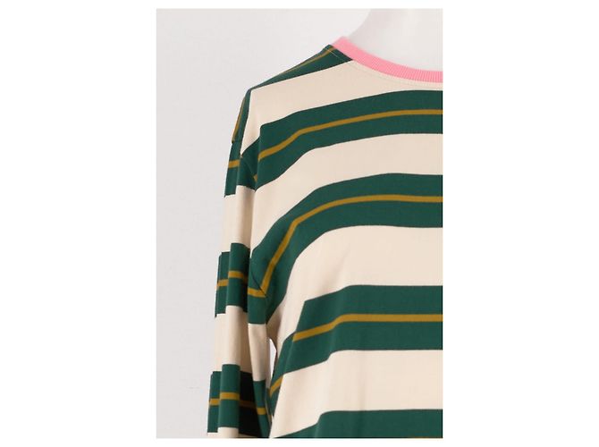 Balzac Paris Weißer Baumwollpullover mit grünen und goldenen Streifen - Ansicht 6