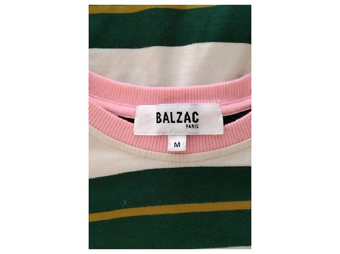 Balzac Paris Weißer Baumwollpullover mit grünen und goldenen Streifen - Ansicht 7