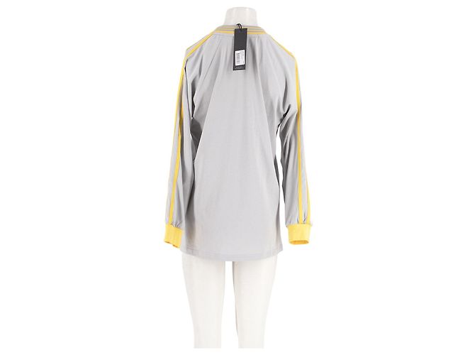 Autre Marque LIONESS Grauer Baumwollpullover mit V-Ausschnitt und gelben Streifen - Ansicht 2