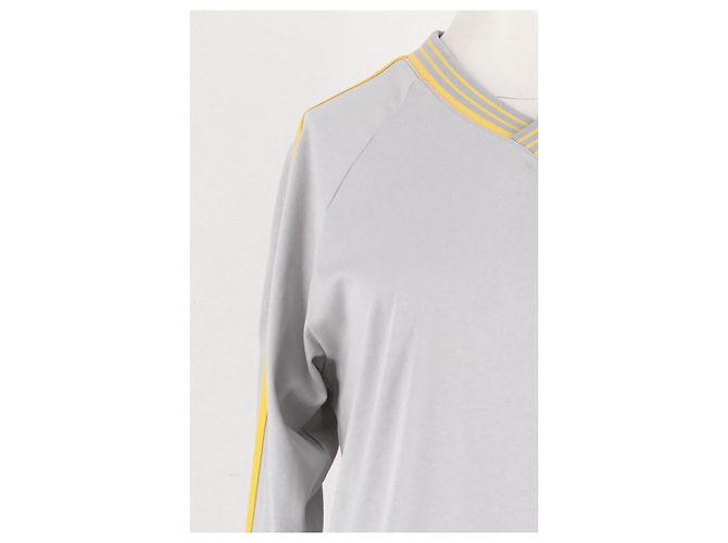 Autre Marque LIONESS Grauer Baumwollpullover mit V-Ausschnitt und gelben Streifen - Ansicht 6