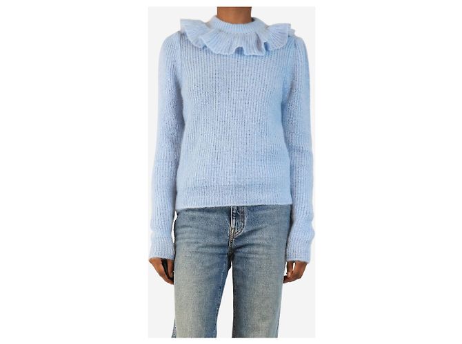 Miu Miu Mohair-Strickpullover in Blau mit Rüschenkragen - size UK 4 - Ansicht 3