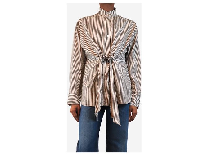 Autre Marque Camicia con lacci anteriori marrone e crema - size XS - vista 3