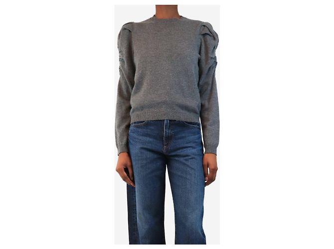 Autre Marque Grauer Kaschmirstrickpullover mit gerafften Ärmeln - size UK 6 - Ansicht 3