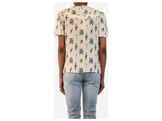 Miu Miu Top de seda floral de manga curta creme - size UK 4 - vista 2