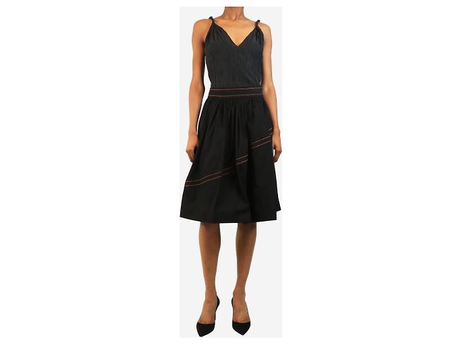 Prada Falda midi negra con costuras contrastadas - size UK 8 - vista 2
