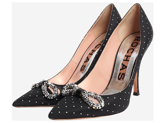 Rochas Schwarze Pumps mit Polka Dots und Kristallbesatz - size EU 40 - Ansicht 2