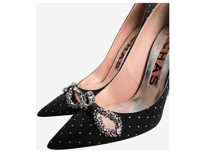 Rochas Schwarze Pumps mit Polka Dots und Kristallbesatz - size EU 40 - Ansicht 6
