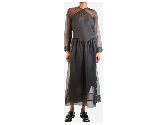 Autre Marque Abito midi trasparente in seta a maniche corte nero - size S - vista 3