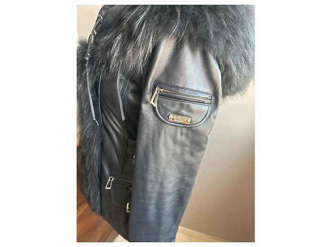 GIORGIO & MARIO Schwarze Lederjacke mit Pelz - Ansicht 3