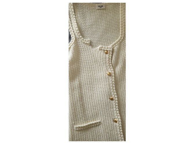 Céline weißes Tweed-Minikleid mit Goldknöpfen - Ansicht 10