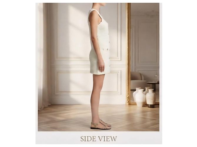 Céline weißes Tweed-Minikleid mit Goldknöpfen - Ansicht 3