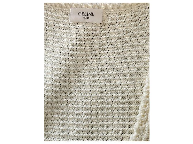 Céline weißes Tweed-Minikleid mit Goldknöpfen - Ansicht 9