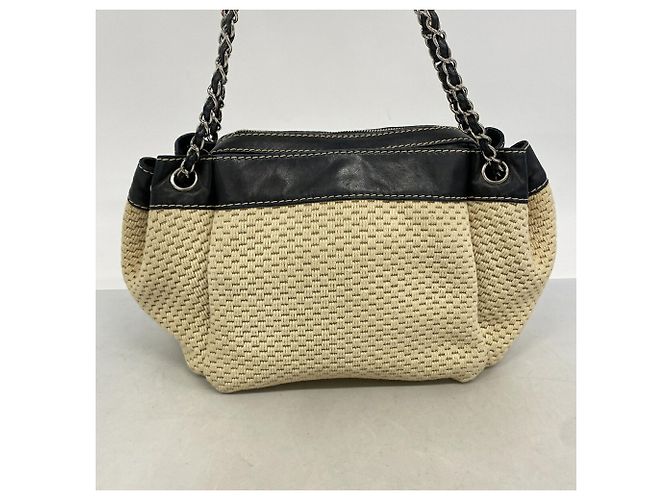 Borsa a tracolla Chanel in tela beige e nera - vista 10